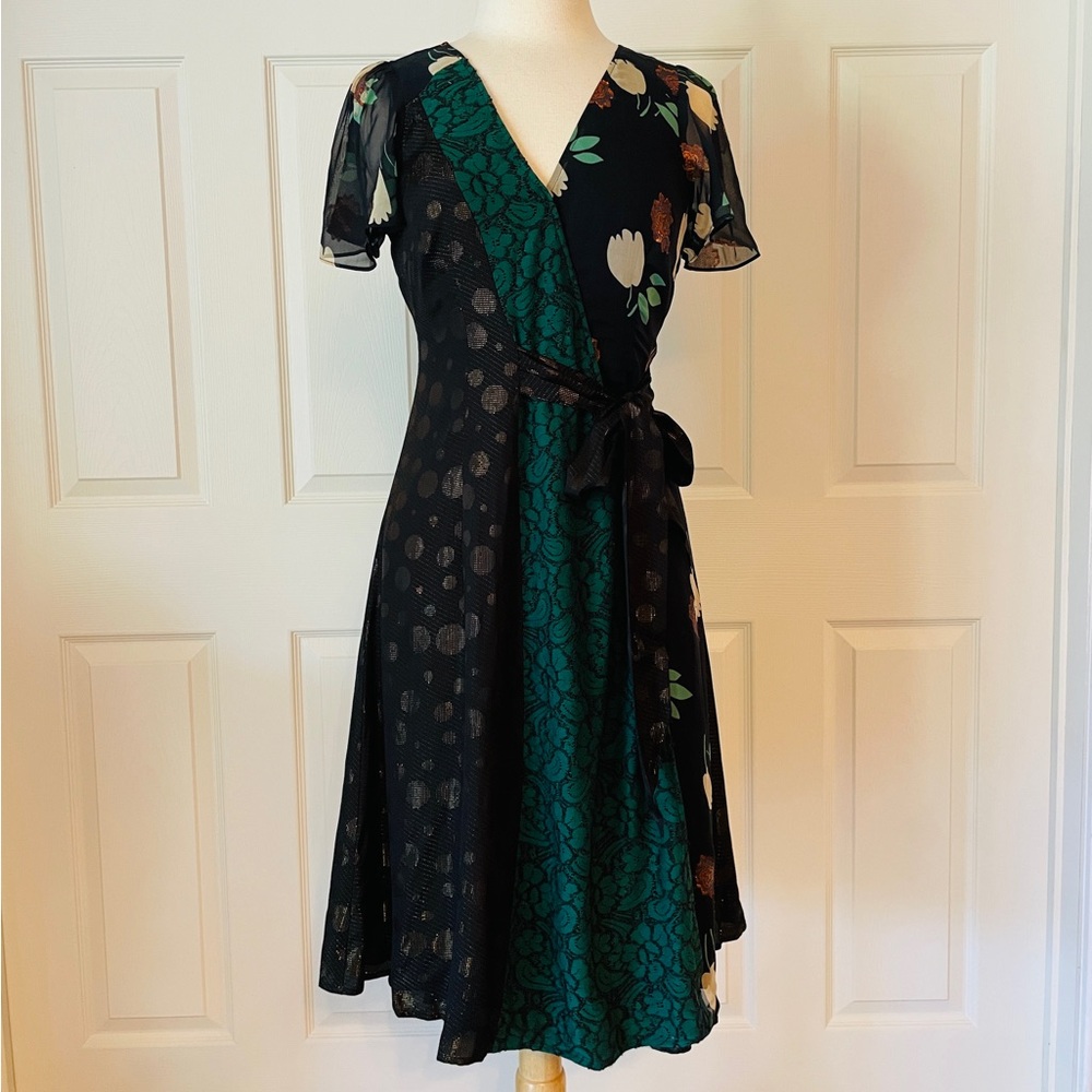 NWT Anthropologie Floral Wrap Dress - Black and Green (size 4)